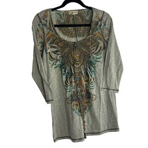 Live and Let Live Boho Paisley Print 3/4 Sleeve henley empire waist Y2K